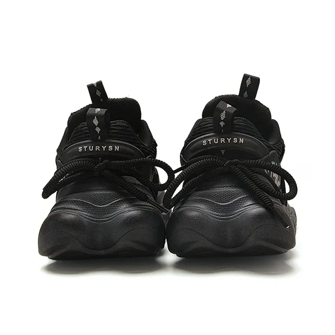 STUR YSN Abrasion Resistant Breathable Low Top Chunky Sneakers Unisex Black Distressed-3