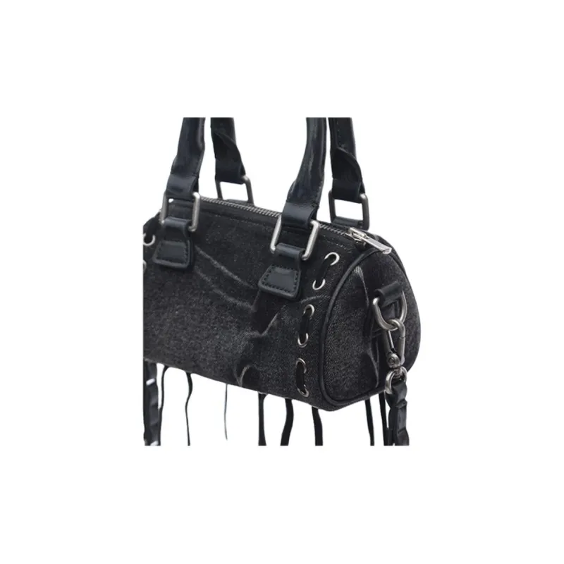 Emotional World Cow Leather Bowling Bag, Shoulder Bag, Crossbody Bag, Handbag Trumpets Women's Black-4