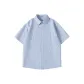 [Short-Sleeved Stripes Shirt]Blue White Stripes (Hb Simple Line Chest Logo)