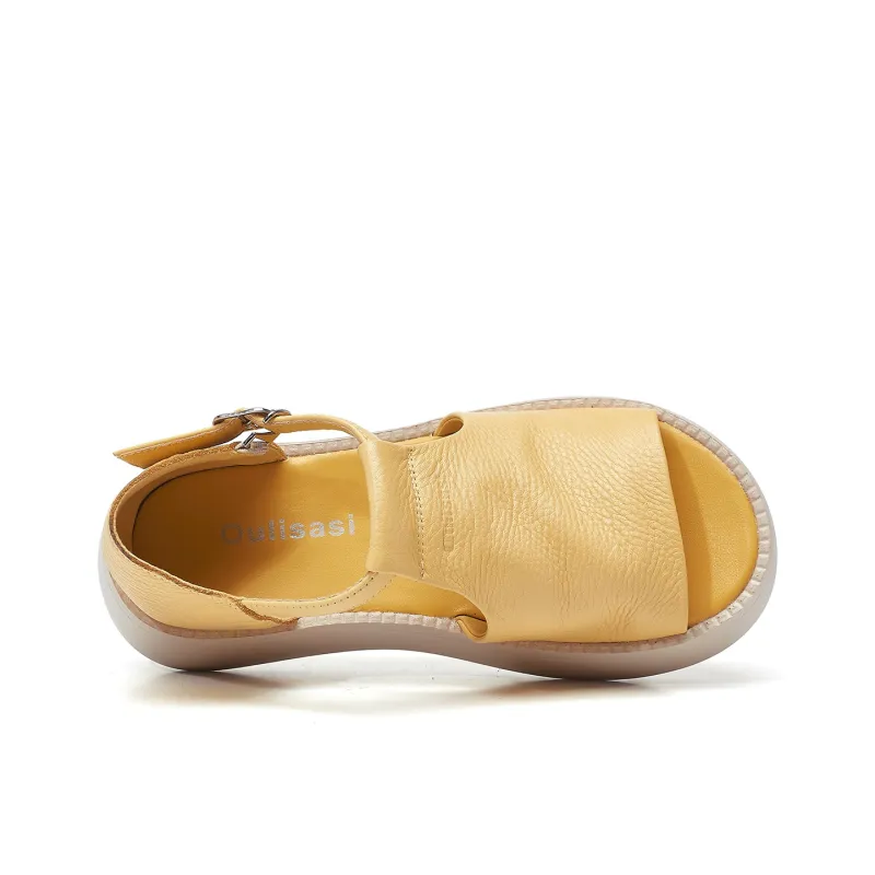 OULISASI One Strap Sandals Women's Yellow-2