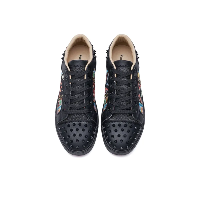 VANSSI Low Top Skateboard Shoes Men's Black-4