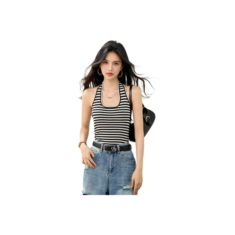 La Chapelle Camisoles Women's Black Stripes Pattern-0