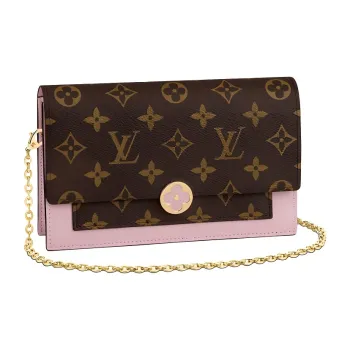 LOUIS VUITTON Flore Chain Wallet Monogram Brown/Rose Ballerine