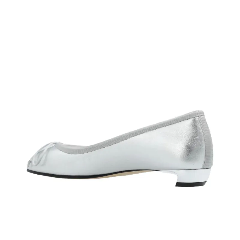 Alexander McQueen Bow Detailed Metallic Flat Shoes Women's-3