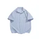 [Short-Sleeved Stripes Shirt]Blue White Stripes (Pure White Badge Chest Logo)