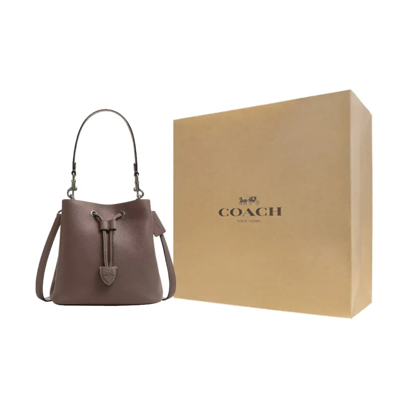 COACH Rowan Leather Handbag Trumpets Women's Dark Stone Color-8
