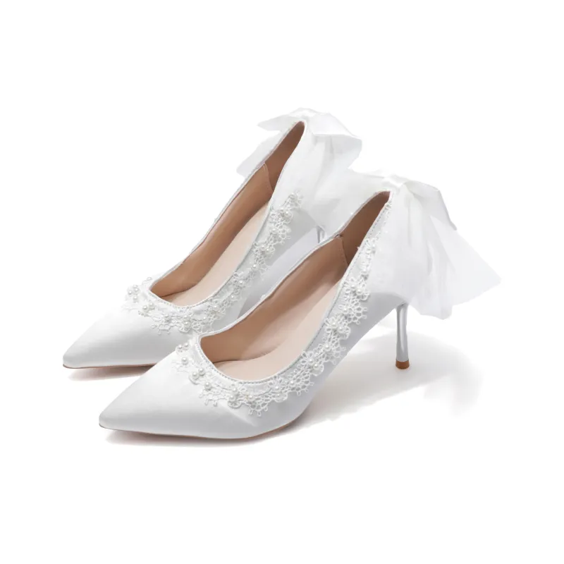 Be Good Slim Heel High Heels 6cm 8cm Women's White-2