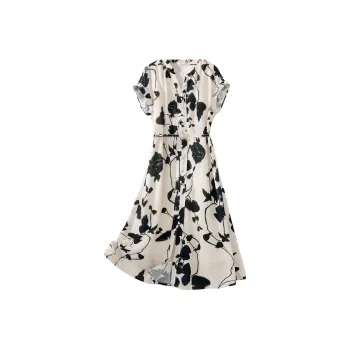IHIMI Short Sleeved Dress Women's Beige With Black Floral