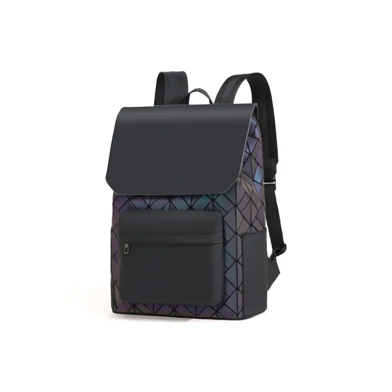 Kewuku Artificial Leather Backpack Unisex Black/Multicolor/Champagne-9