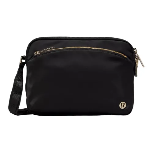 Lululemon Nylon With Recycled Polyester Shoulder Bag, CrossNoris Bag Unisex Black & Gold