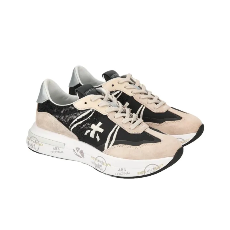PREMIATA Cassie 6720 Abrasion Resistant Low Top Casual Shoes Women's Beige Black-3