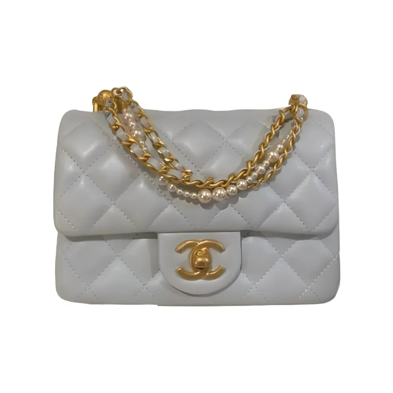 CHANEL Bright Lambskin Mini Square Flap Bag, Crossbody Bag, Shoulder Bag Mini Women's Light Blue-0