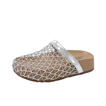 SUPEREDGE Rubber Sole Leather Patchwork Quiet Abrasion Resistant Closed Toe Slippers Women's