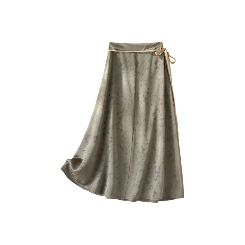 IHIMI Casual Long Skirt Women's Olive Green-1