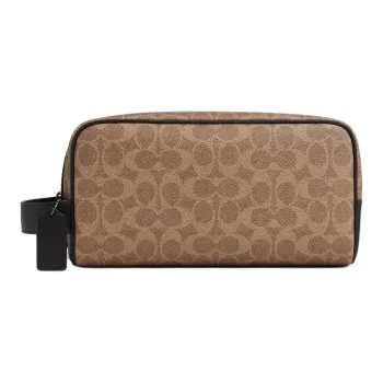 COACH Travel Kit Signature Coated Canvas Travel Storage Bag Tubas Unisex Brown & Black