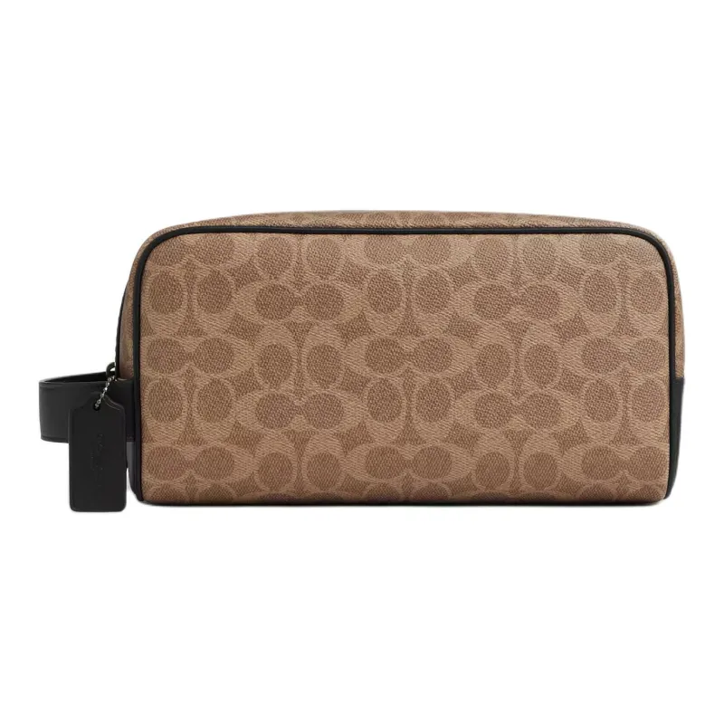 COACH Travel Kit Signature Coated Canvas Travel Storage Bag Tubas Unisex Brown & Black-0