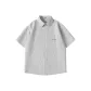 [Short-Sleeved Striped Shirt]Gray White Stripes (with Red Beans Logo on The Chest)