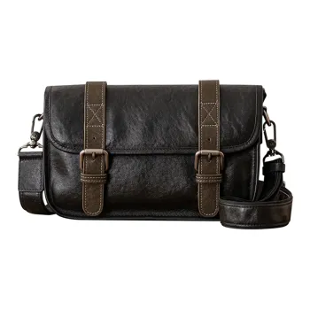 Back Step Vegetable Tanned Top Grain Cow Leather Crossbody Bag, Shoulder Bag Regular Men's Black