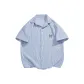 [Short-Sleeved Striped Shirt]Blue and White Stripe (Ho Letter Letter Chest Marker)