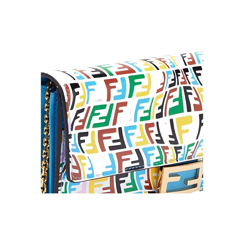 FENDI Baguette Calfskin Wallet, Baguette Bag, Shoulder Bag, Crossbody Bag Regular Women's Blue/Multicolor-5