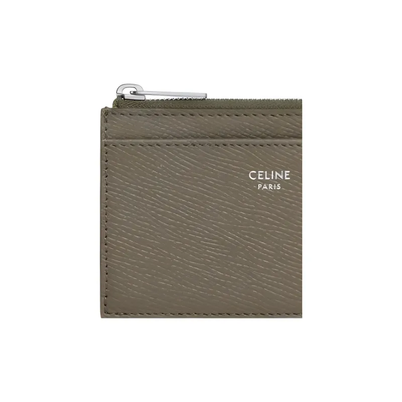 CELINE Grain Calfskin Coin Purse, Card Holder Men's Olive Green-4