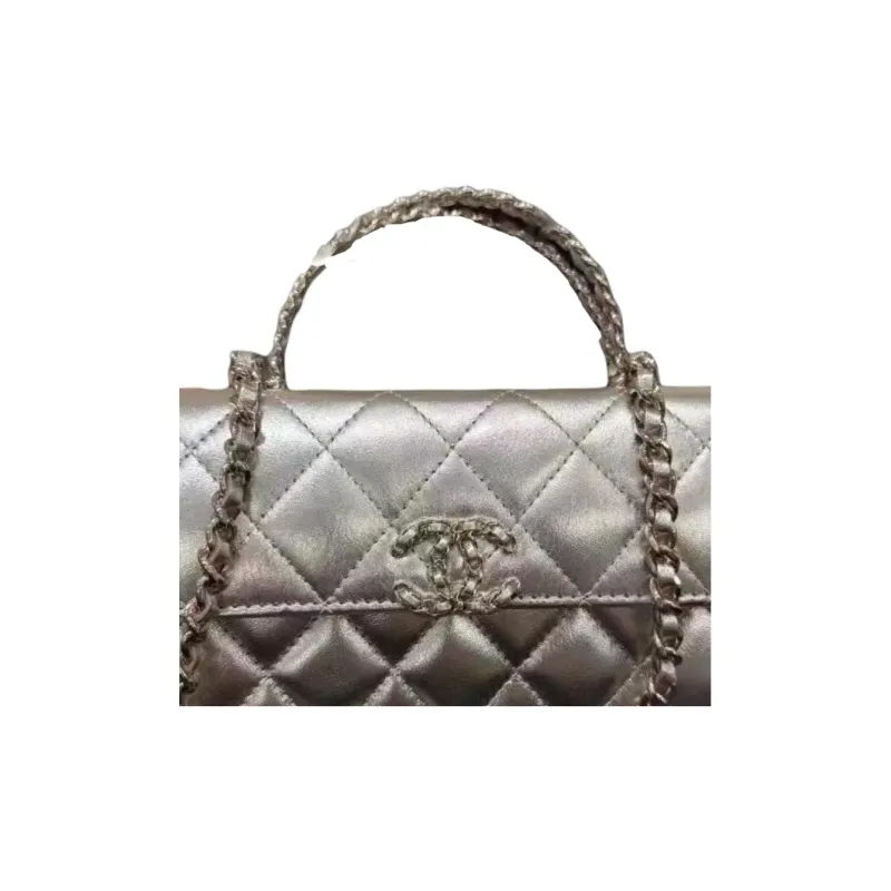CHANEL Calfskin Shoulder Bag, Crossbody Bag, Handbag Women's Silver-2