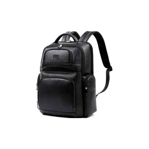 PESASRIE Cow Leather Backpack Men's Black