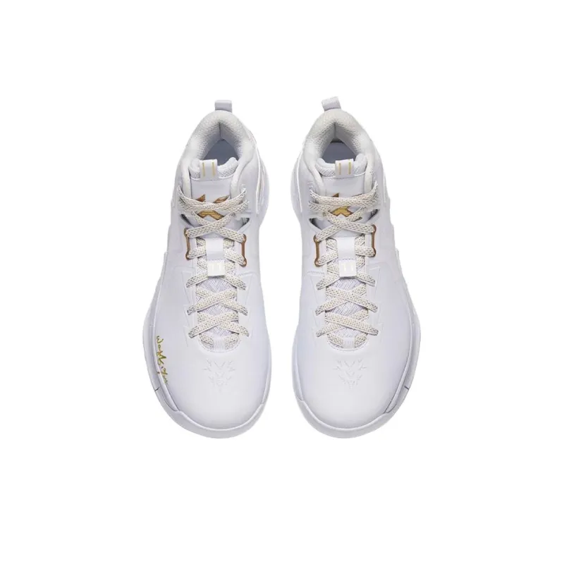 Anta Abrasion Resistant Slip Resistant Mid Top Basketball Shoes Men's White Gold-2