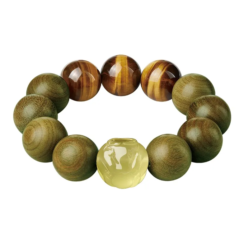 Yi Mingju Green Sandalwood Bracelets Men's-1