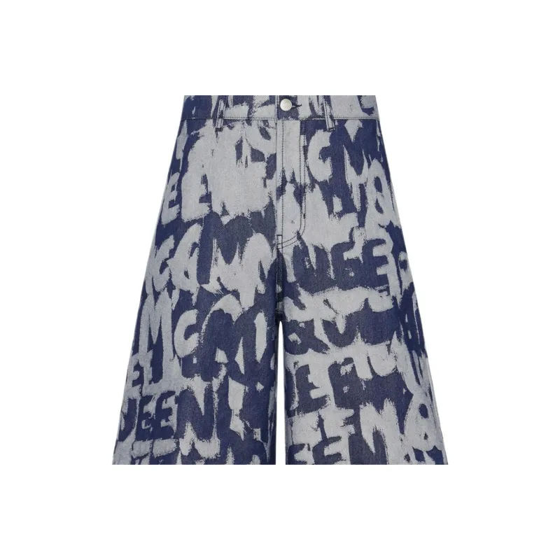 Alexander McQueen Graffiti Printed Bermuda Denim Shorts-4
