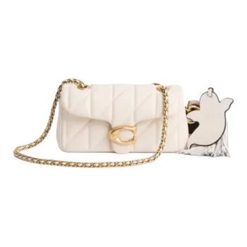 COACH Tabby Nappa Leather Shoulder Bag Medium Size Unisex Chalk