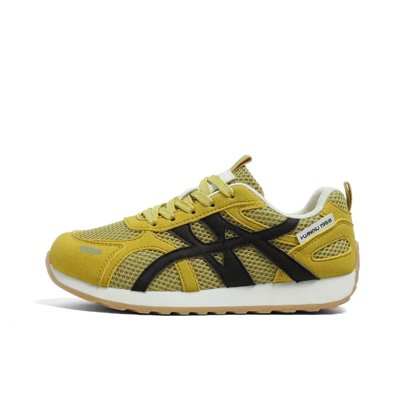 HUANQIU Height Increasing Abrasion Resistant Lightweight Breathable Slip Resistant Low Top Casual Shoes Women's Yellow-0