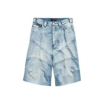 Balenciaga Denim Shorts Loose Fit Men's Light Blue