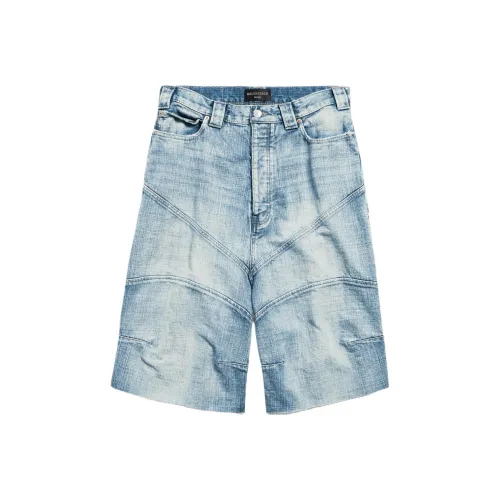 Balenciaga Denim Shorts Loose Fit Men's Light Blue