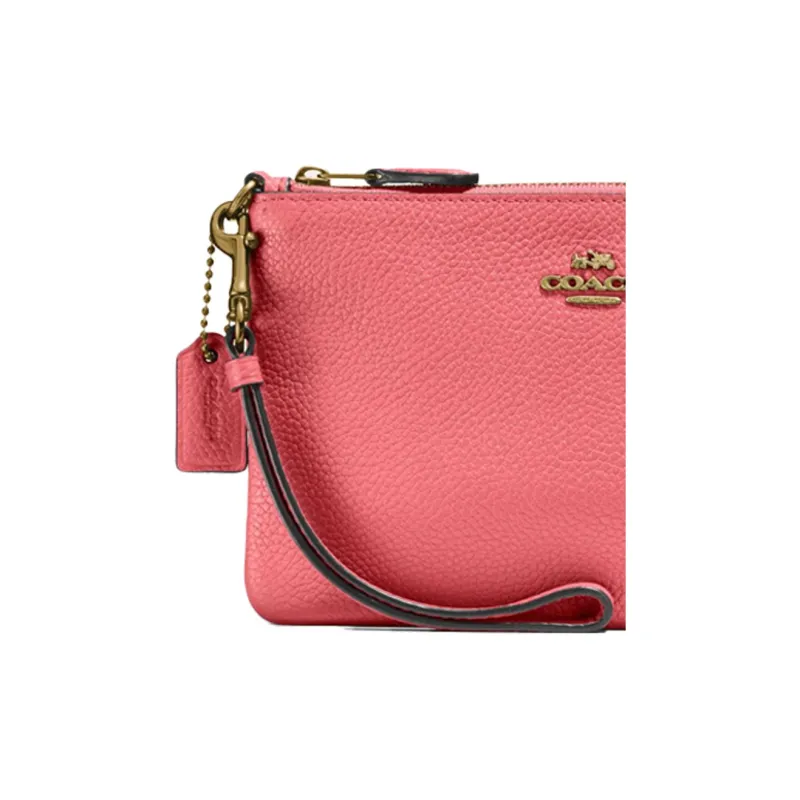COACH Grain Leather Wrist Bag Pochette Clutch Trumpets Women's Candy Cherry Blossom Pink-3
