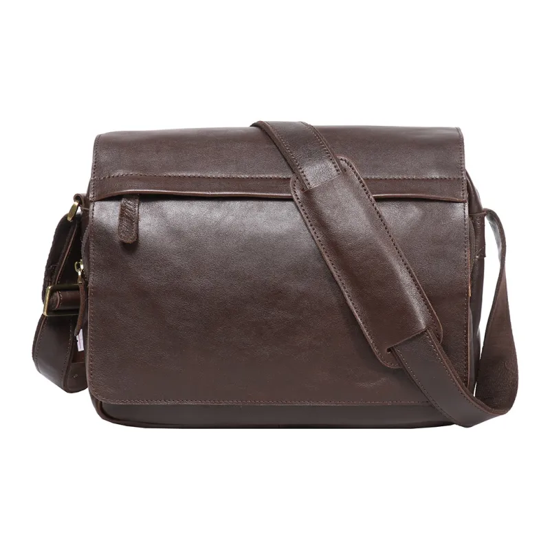 LARTIGENT Cow Leather Messenger Bag, Crossbody Bag Men's Dark Coffee-1
