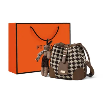 PT'SON Fabric Bucket Bag, Shoulder Bag, Crossbody Bag Regular Women's Brown