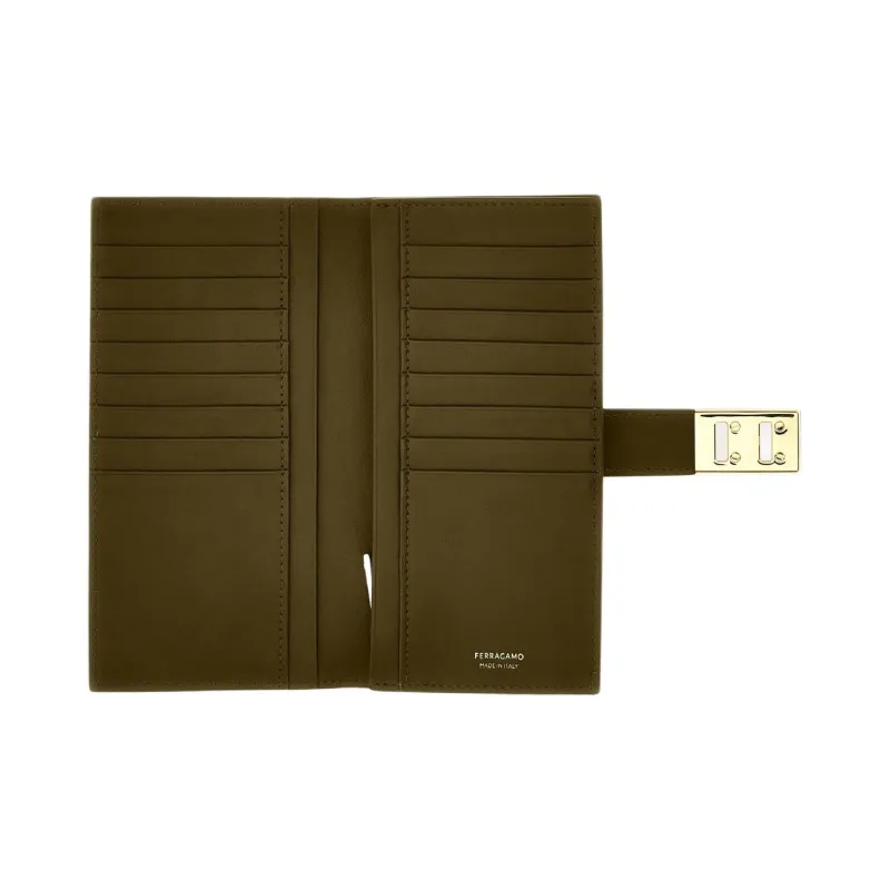 FERRAGAMO Hug Calfskin Wallet Women's Olive Green-3