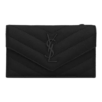 SAINT LAURENT CASSANDREMonogram Leather Cow Leather Coin Purse Card Clip Card Holder Women's Black