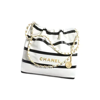 CHANEL Bright Calfskin Handbag, Shoulder Bag Women's White & Black