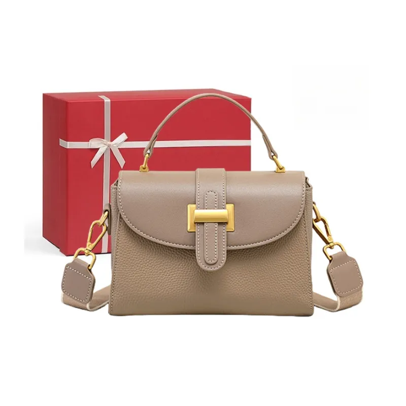 CNNCOO Cow Leather One Shoulder Handbag Women's Elephant Gray-0