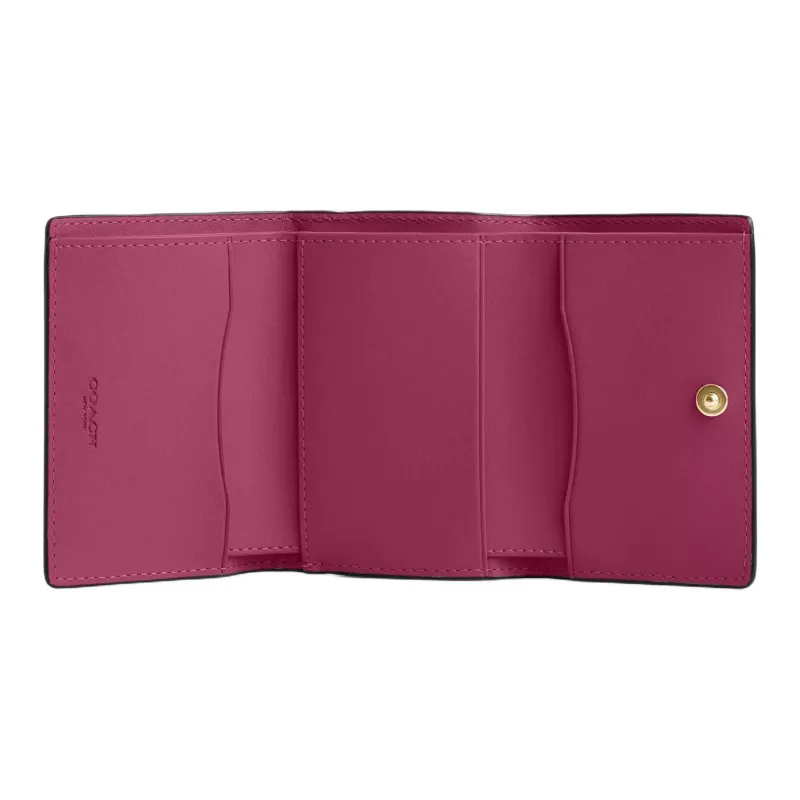COACH Micro Pebble Leather Wallet Mini Women's Gold & Pink-2
