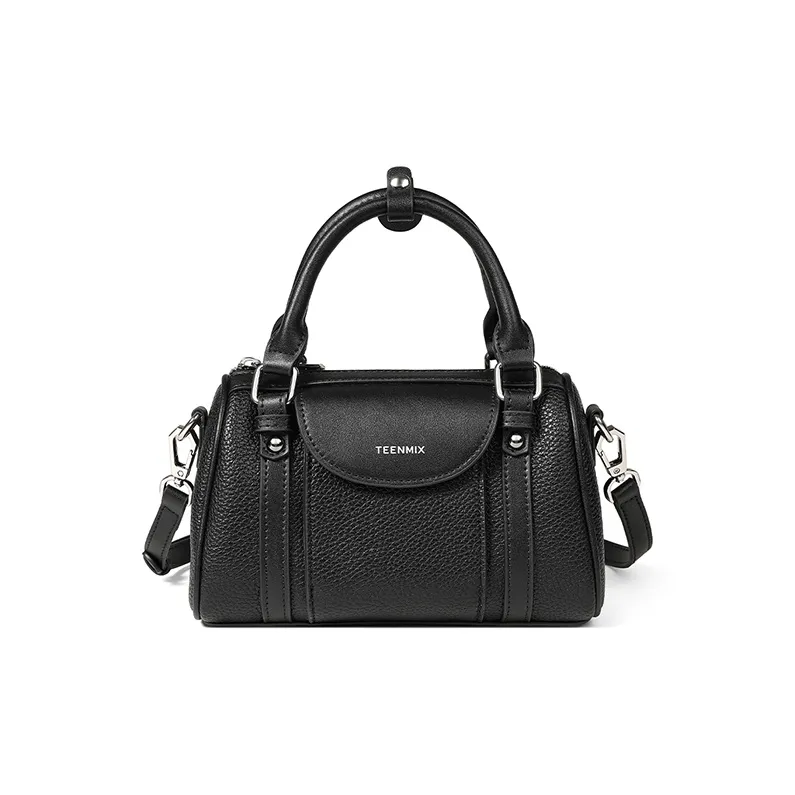 Teenmix Cow Leather With Synthetic Leather Shoulder Bag, Handbag Women's Black & Ecru & Brown-0