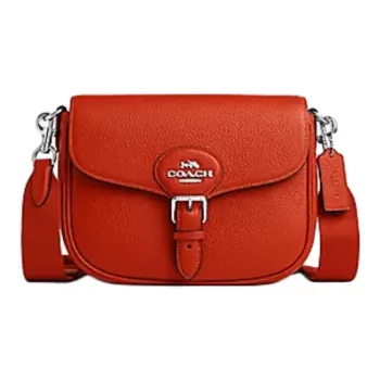 COACH Amelia Soft Pebbled Leather Crossbody Bag, Shoulder Bag Medium Size Women's Orange Red
