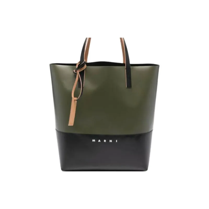 MARNI Tribeca PU Tote Bag, Shopping Bag, Handbag Women's Green & Black-2