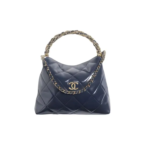 CHANEL Shiny Lamb Oiled Leather Lunch Bag, Shoulder Bag, Crossbody Bag, Handbag Women's Dark Blue