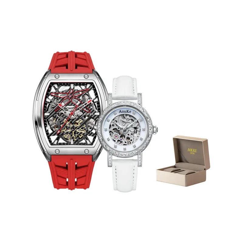 AOUKE Mechanical Movement Silicone Strap Watch Unisex Cut Out Dial-11