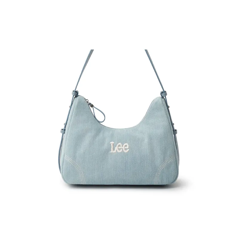 Lee Fabric Hobo Bag, One Shoulder Handbag Women's Light Blue/Dark Blue-5