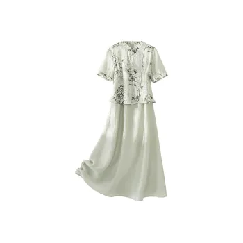 IHIMI Short Sleeved Dress Women's Elegant Aqua Green