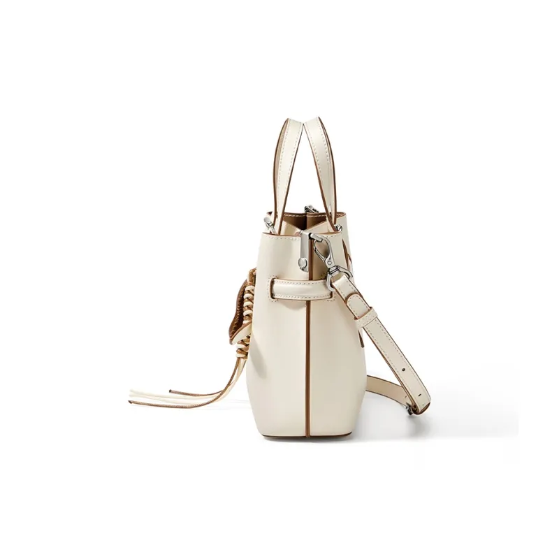 CNOLES Cow Leather Handbag, Shoulder Bag, Crossbody Bag Regular Women's Cream White-2